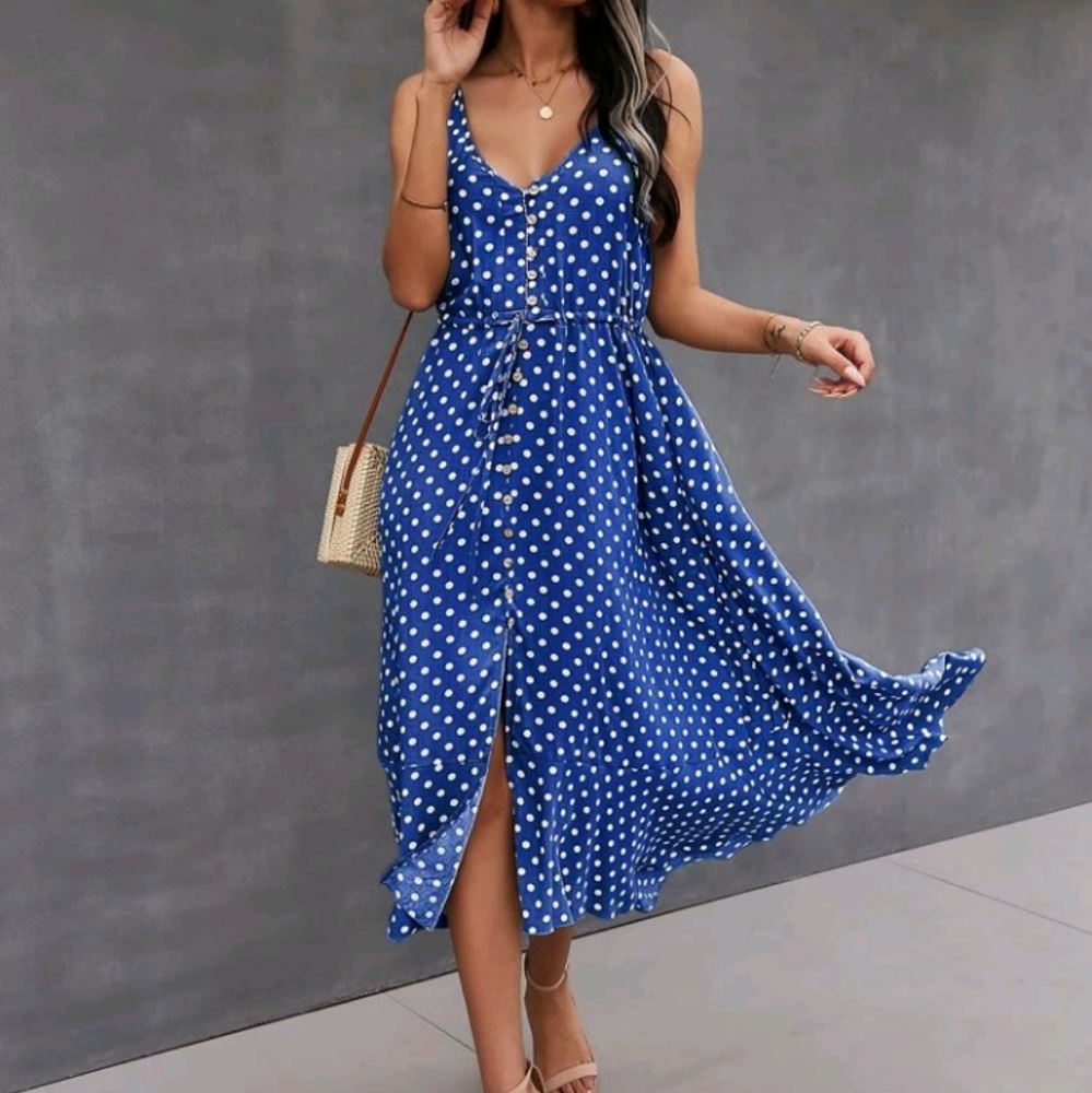 NWT Button up cami dress with drawstring waist Size L (8/10)
